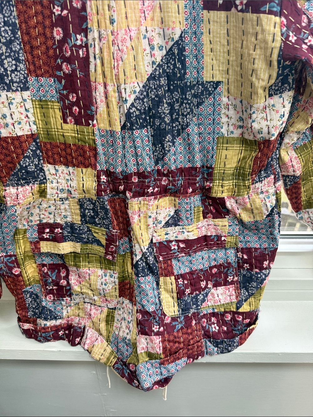 Free People Quilted Kantha Patchwork Jumpsuit Romper in Burgundy Multi Sz. LG - Picture 8 of 8